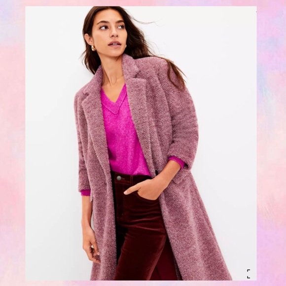 🌹HP🌹ANN TAYLOR LOFT Petite Cozy Herringbone Coat - Picture 2 of 3